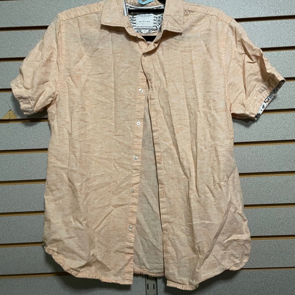 Denim & Flower Ricky Singh Peach Linen Blend Button Down Shirt - M